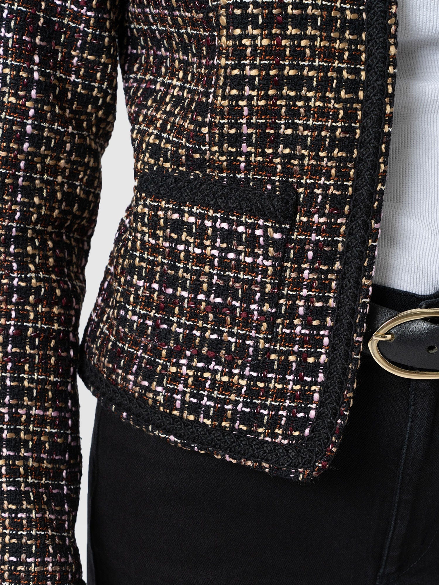Rayner Jacket - Black/Burgundy/Gold Boucle - Women's Jackets | Saint + Sofia® USA